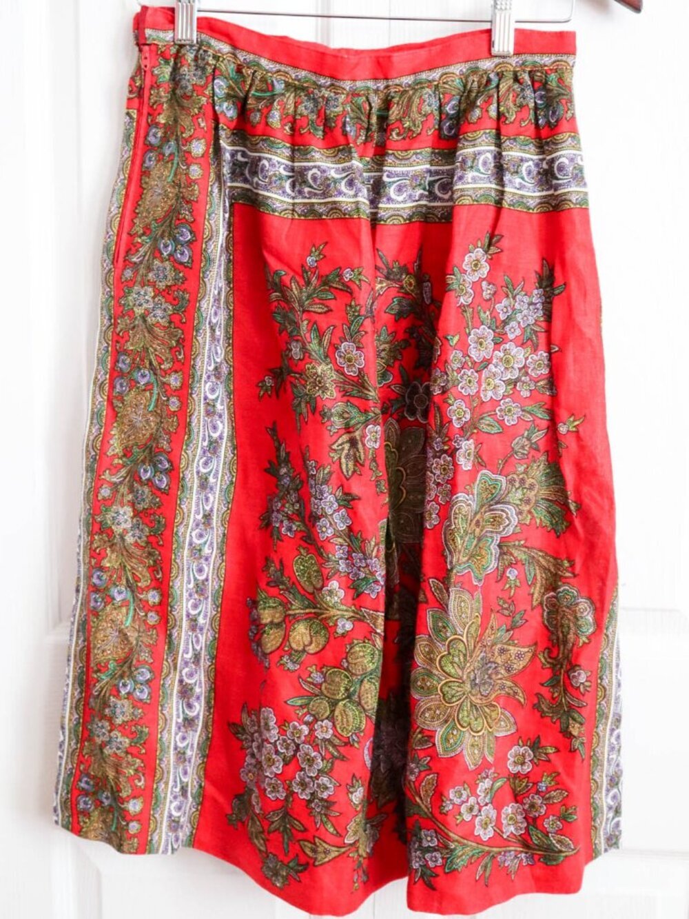 Vtg Carroll Reed A-Line Midi Skirt Sz 6 Red Floral Paisley Boho Hippie 70s USA - Picture 8 of 8